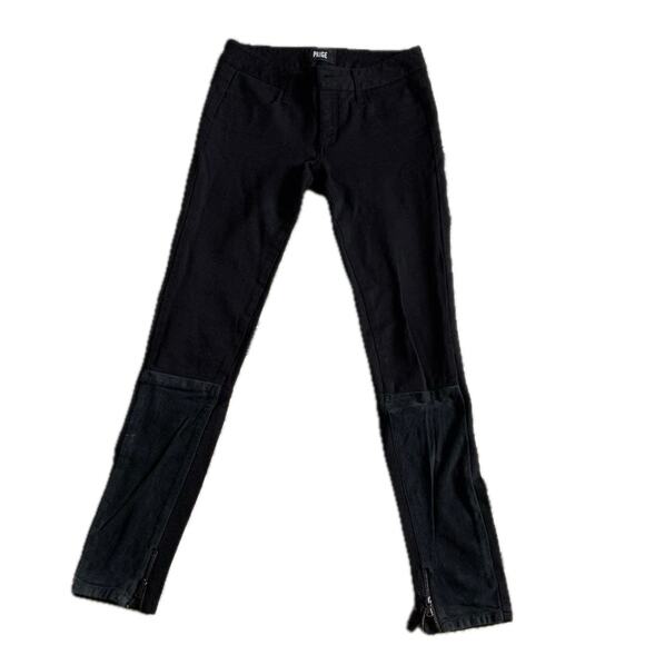 Paige Black Leggings with Suede and Zipper Detail at Ankles Size 26 - Picture 1 of 13